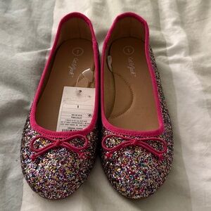 Cat & Jack Glitter Flats with Pink Bow sz 1 NWT